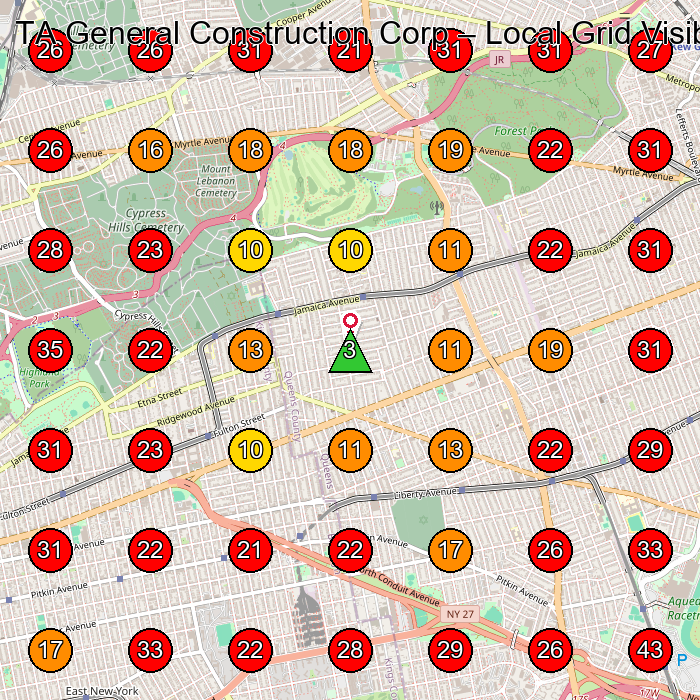 TA General Construction Corp GeoGrid visibility map for Concrete Contractor in Queens